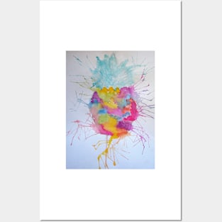 Funky Electric Pineapple Watercolor Painting Posters and Art